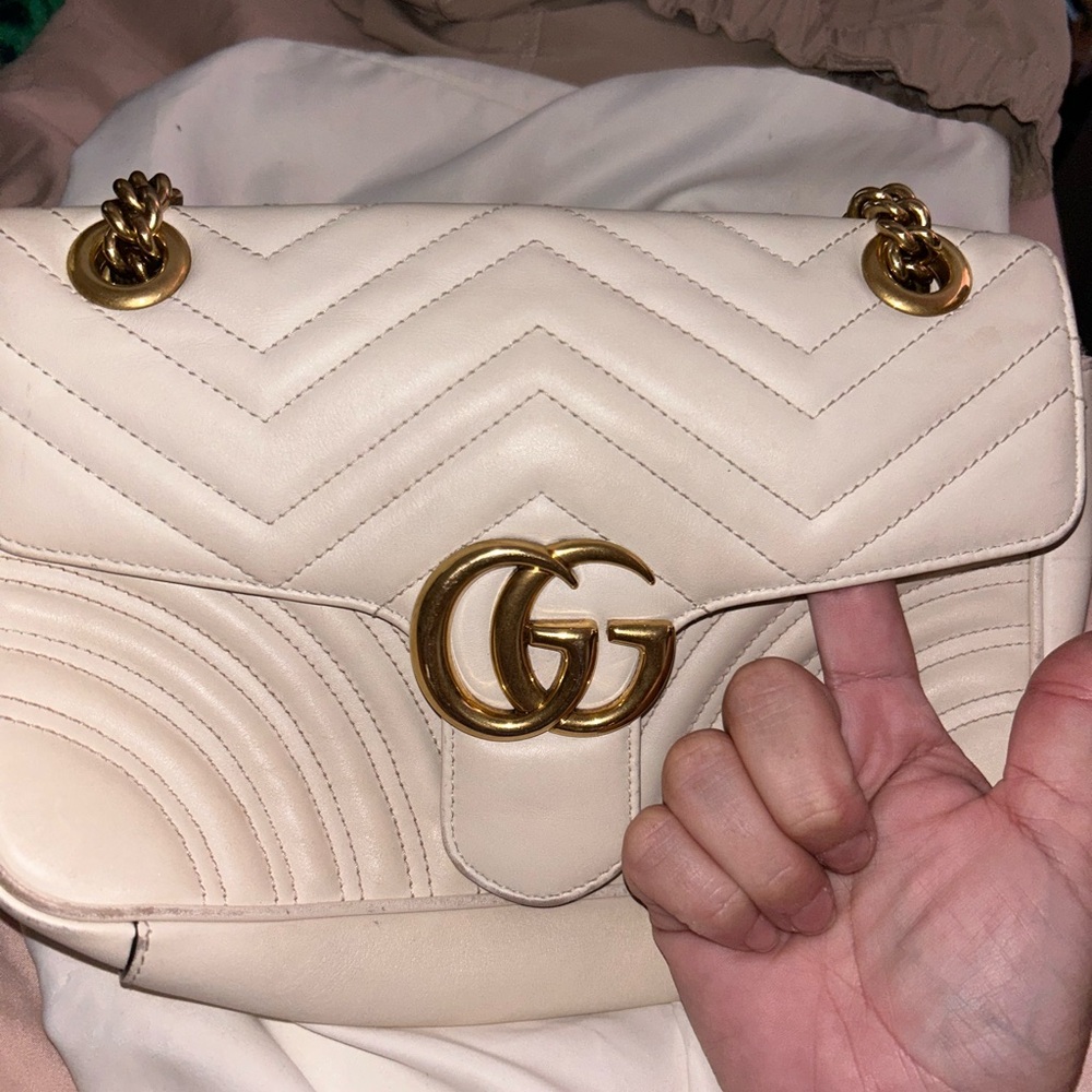 Gucci Marmont GG white gold Small Shoulder Bag beautiful